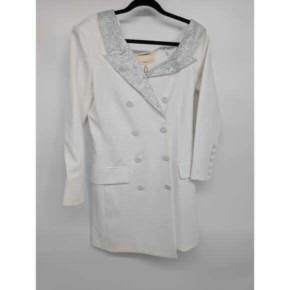 NWT L'Agence Dorothea Embellished Asymmetric Blazer Mini Dress Sz M White #4E503 - Picture 2 of 14